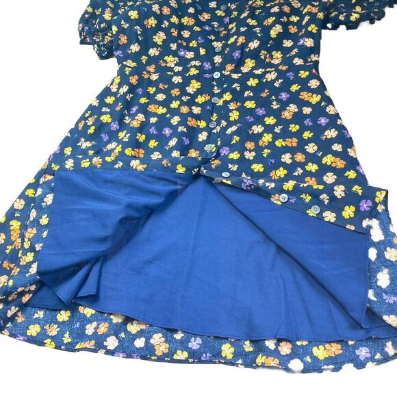 Madewell Smock-Sleeve Button-Front Mini Dress Happy Hibiscus Preppy Boho Sz 2 - Picture 4 of 12